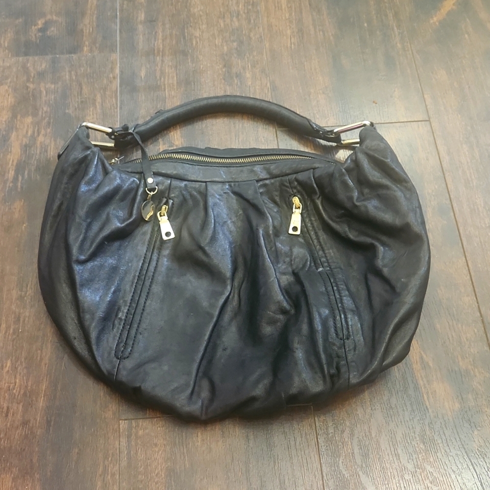 {} DKNY vintage hobo leather purse dual zip pocket slouchy shoulder bag steffi